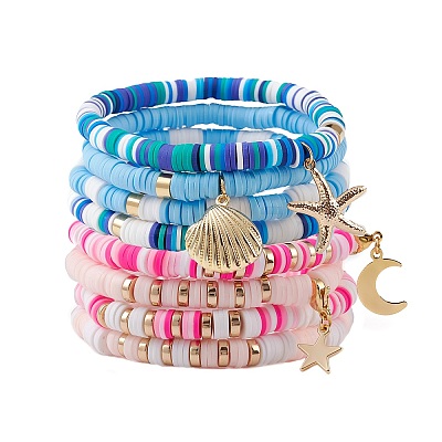 4Pcs 4 Styles Polymer Clay Heishi Beads Stretch Bracelets Sets BJEW-JB05909-1