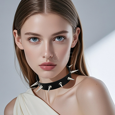 Punk Rock Style Alloy Spiked Rivet Imitation Leather Chocker Necklaces NJEW-WH20011-08C-P-1