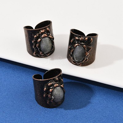 Brass with Natural Labradorite Cuff Rings RJEW-Z112-02R-01-1
