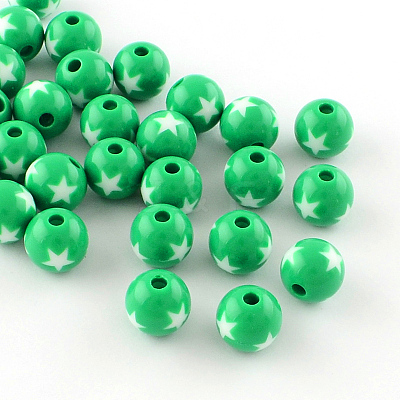 Star Pattern Opaque Acrylic Beads X-SACR-R882-20mm-M-1