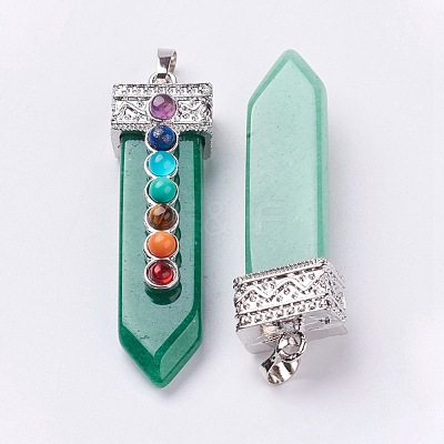 Natural Green Aventurine with Synthetic & Natural Mixed Stone Chakra Big Pendants G-E415-A10-1