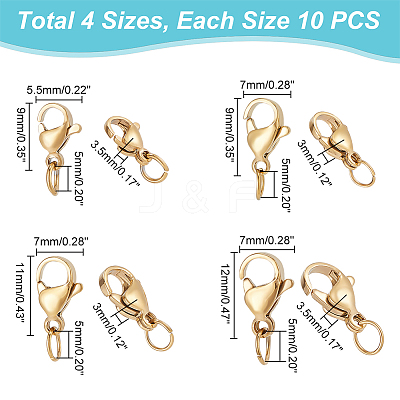 40Pcs 4 Styles 304 Stainless Steel Lobster Claw Clasps STAS-UN0040-73-1