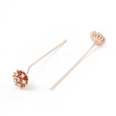 Brass Micro Pave Clear Cubic Zirconia Flower Head Pins KK-G413-01KCG-1