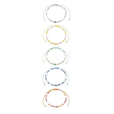 Mixed Natural Gemstone & Glass Seed Beaded Bracelets BJEW-JB08950-1