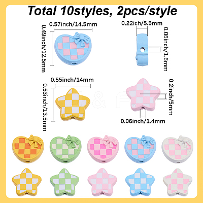 20Pcs 10 Styles Hounds Tooth Pattern Paint Alloy Beads FIND-SC0021-74-1