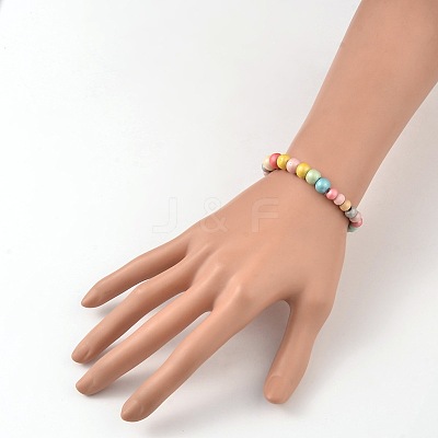 Children's Day Gift Dyed  Round Wood Beaded Kids Stretch Bracelets BJEW-JB02014-1