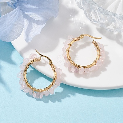 Natural Rose Quartz Hoop Earring EJEW-JE05709-01-1