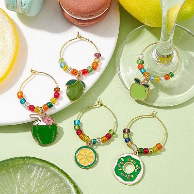 Fruit Alloy Enamel Wine Glass Charms AJEW-JO00224-1