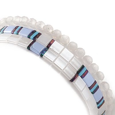 3Pcs 3 Style Glass Seed Rectangle Tile Stretch Bracelets Set BJEW-JB09038-1