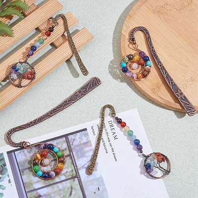 4Pcs 2 Style Gemstone Beaded Bookmarks AJEW-SZ0002-31-1