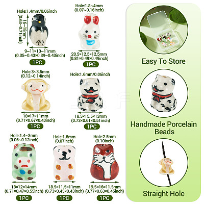 7Pcs 7 Styles Handmade Porcelain Beads PORC-TA0001-33-1