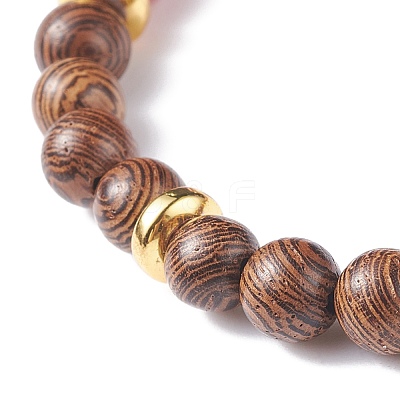 Natural Wenge Wood & Gemstone Round Beaded Stretch Bracelet for Women BJEW-JB07544-1