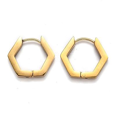304 Stainless Steel Hexagon Huggie Hoop Earrings STAS-H156-03C-G-1