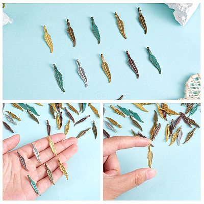 180Pcs 6 Styles Alloy Pendant Feather Pendant DIY Vintage Jewelry Accessories JX562A-1