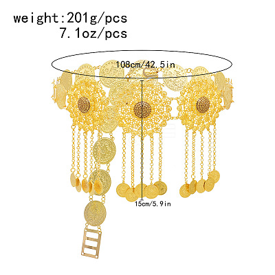 Alloy Light Colorado Topaz Rhinestone Flower Coin Tassel Waist Belly Chains for Beach Bikini FS-WG0FCE9-01-1