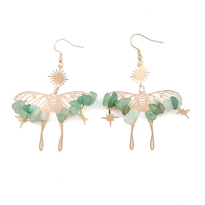 Natural Green Aventurine Chips Dangle Earrings EJEW-S214-01F-1