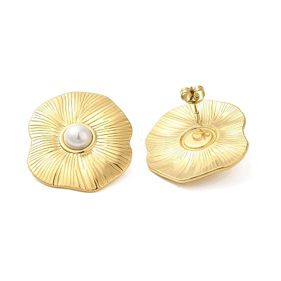 304 Stainless Steel Shell Pearl Flower Stud Earrings for Women EJEW-U020-21G-1