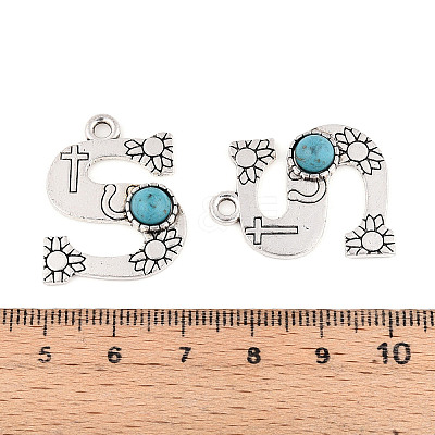 Synthetic Turquoise & Alloy Pendants PALLOY-H146-01AS-S-1