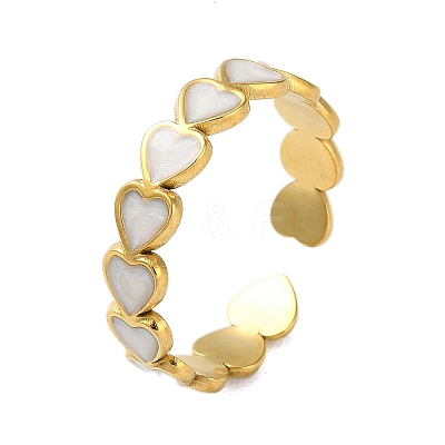 Real 18K Gold Plated 304 Stainless Steel Enamel Cuff Rings RJEW-M171-14G-01-1