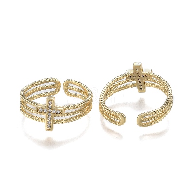Adjustable Brass Micro Pave Clear Cubic Zirconia Cuff Rings ZIRC-Z002-16G-1