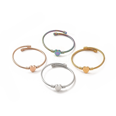 201 Stainless Steel Heart Beaded Cuff Bangle BJEW-C033-07-1