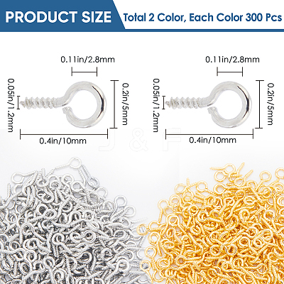 600Pcs 2 Colors Iron Screw Eye Pin Peg Bails IFIN-SP0001-06-1