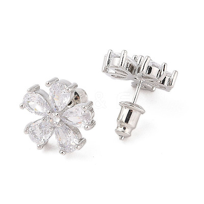 Rack Plating Brass Micro Pave Cubic Zirconia Stud Earrings EJEW-I304-07P-09-1
