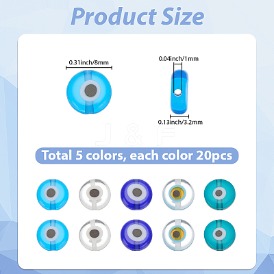 100Pcs 5 Colors Handmade Evil Eye Lampwork Beads LAMP-SP0001-04A-1