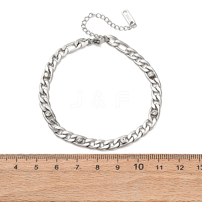 304 Stainless Steel Rhinestone Curb Link Chain Bracelets for Women BJEW-L721-01P-1