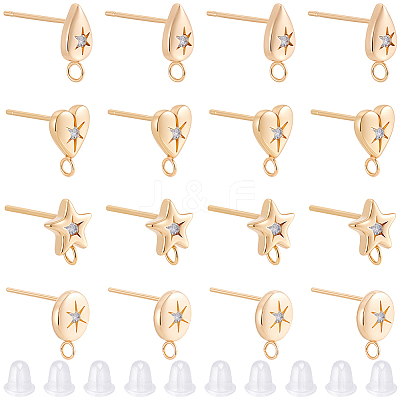 16Pcs Brass Micro Pave Clear Cubic Zirconia Stud Earring Findings MAK-BBC0001-19B-1