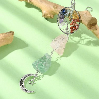 Wire Wrapped Natural Rose Quartz & Green Aventurine Pouch Pendant Deorations HJEW-JM01297-02-1