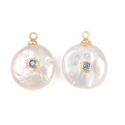 Brass Micro Pave Cubic Zirconia with Natural Pearl Pendants KK-Z146-07C-04-1