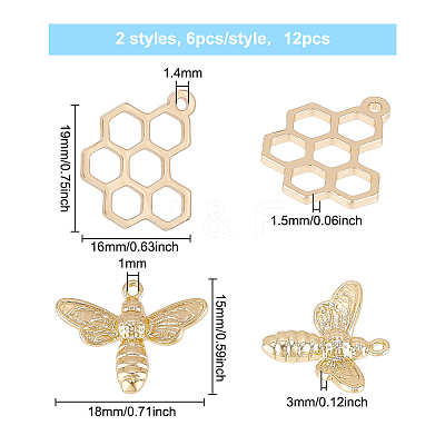 12Pcs 2 Style Brass Charms KK-BC0009-29-1