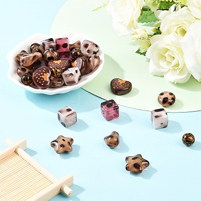 35Pcs 7 Styles Leopard Print Opaque Acrylic Beads FIND-YW0011-31-1