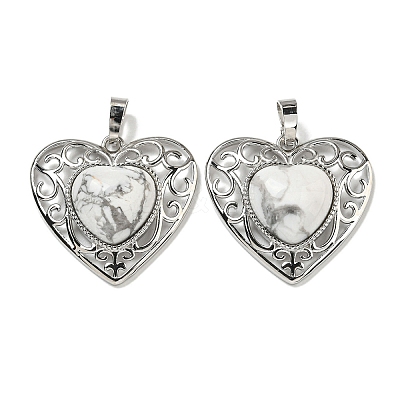 Natural Howlite Peach Love Heart Pendants G-G158-01A-1