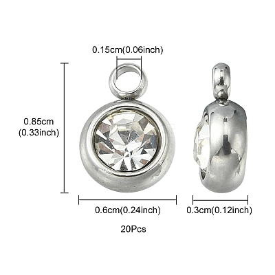 20Pcs 201 Stainless Steel Rhinestone Charms STAS-YW0002-02A-1