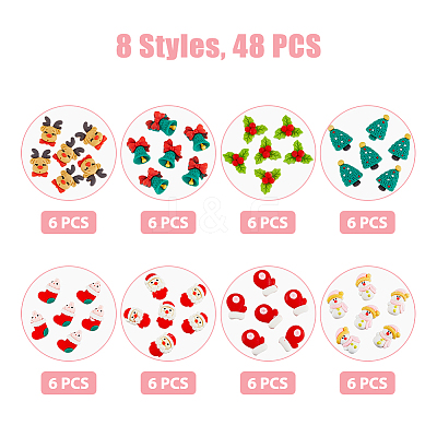 48Pcs 8 Styles Christmas Theme Opaque Resin Cabochons CRES-CA0001-23-1