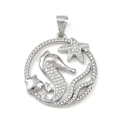 Ocean Brass Micro Pave Cubic Zirconia Pendants KK-K411-04B-P-1