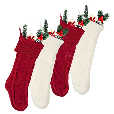 4Pcs 2 Colors Knitted Acrylic Fiber Hanging Stocking Bags AJEW-SP0004-02-1