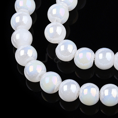 Electroplate Imitation Jade Glass Beads Strands GLAA-T032-J10mm-AB01-1