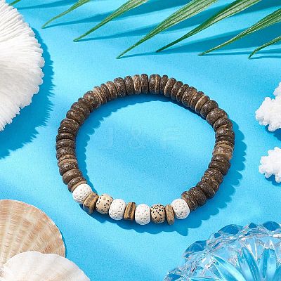 Natural Lava Rock & Wood Beads Bracelets BJEW-JB10976-1