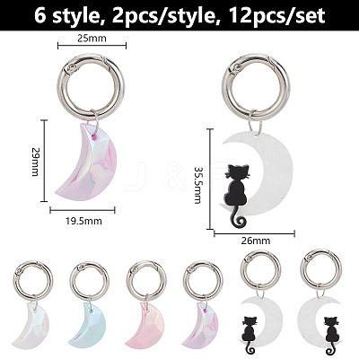6Pcs 6 Style Moon Acrylic Pendant Shoe Charms HJEW-DR00002-1