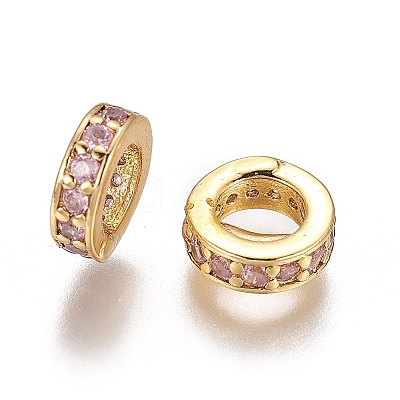 Brass Cubic Zirconia Rondelle European Beads KK-E772-02F-G-1