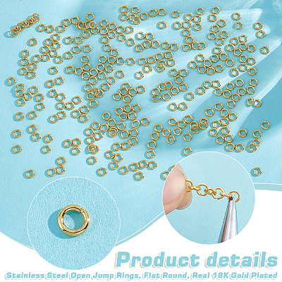 300Pcs 304 Stainless Steel Open Jump Rings STAS-UN0061-02G-01-1