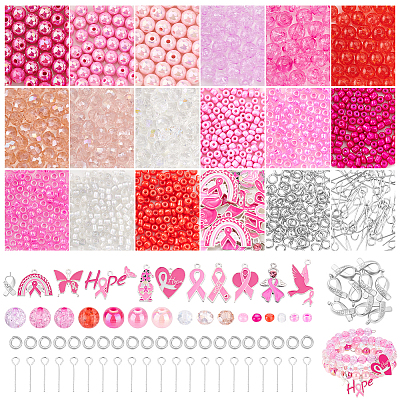 Breast Cancer Pink Awareness Themed DIY Beads & Pendants Jewelry Making Finding Kits DIY-PH0029-48B-1