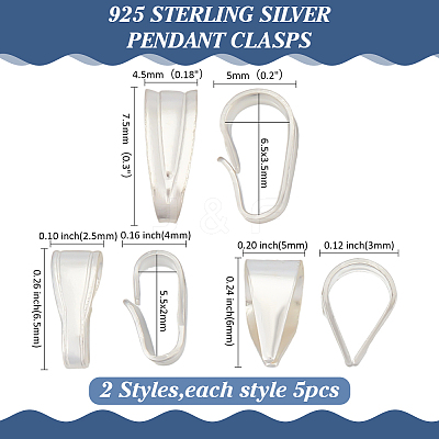 15Pcs 3 Styles 925 Sterling Silver Snap on Bails STER-ME0001-19-1