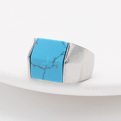 Rectangle Synthetic Turquoise Finger Ring FIND-PW0021-08C-P-1