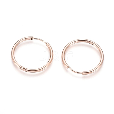 Ion Plating(IP) 304 Stainless Steel Huggie Hoop Earrings EJEW-F111A-25mm-RG-1
