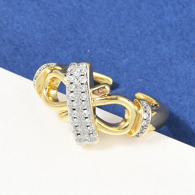Brass Micro Pave Cubic Zirconia Open Cuff Ring for Women RJEW-F177-03GP-13-1