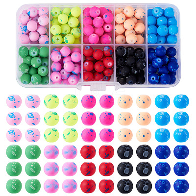 200Pcs 10 Colors Forsted Glass Beads GLAA-TA0003-28-1